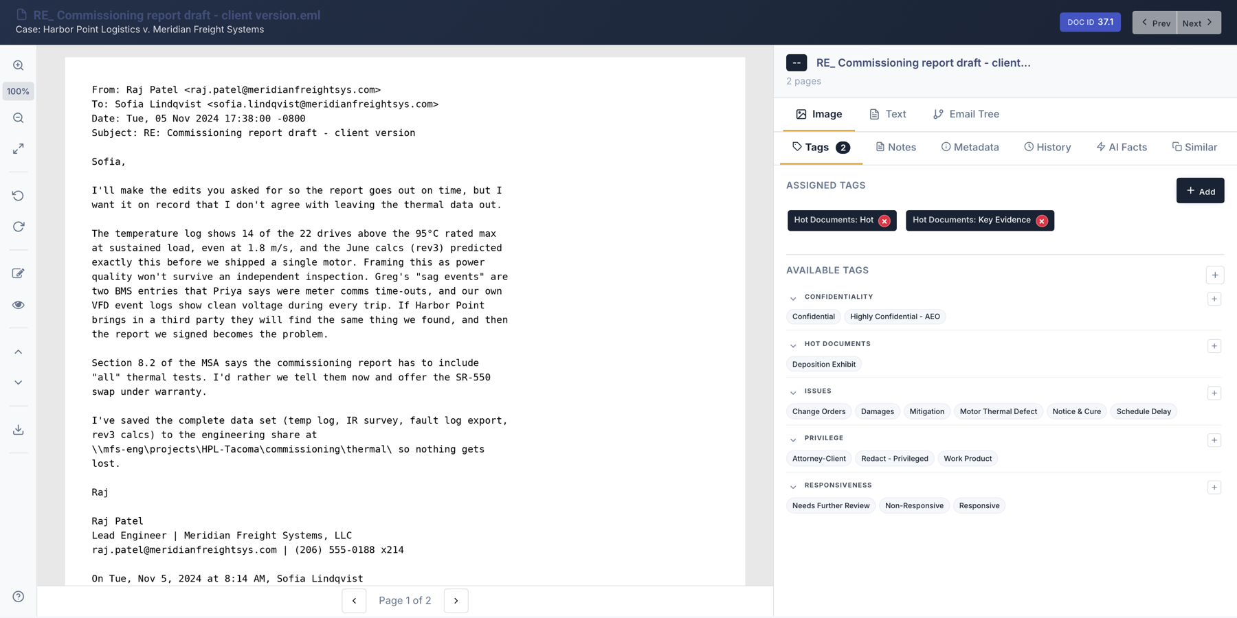 Document reviewer with tag sidebar and page navigation